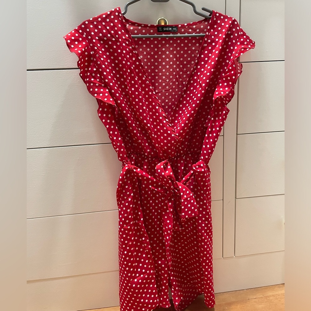 Women’s Shein Size M Red and White Polka Dot Polyester Romper